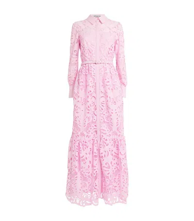 Self-portrait Cotton Lace Shirt Dress In Pink