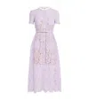 Self-portrait Lace Buttoned Cotton Blend Midi Dress In Purple