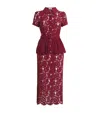 Self-portrait Bordeaux Lace Peplum Midi Dress In Burgundy