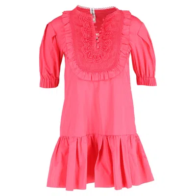 Self-portrait Lace Bib Mini Dress In Pink Cotton