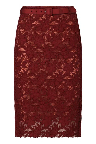 Self-portrait Lace Bodycon Dress In Burgundy