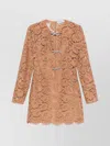 Self-portrait Womens Tan Lace Bow-embellished Woven Mini Dress