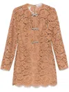 Self-portrait Womens Tan Lace Bow-embellished Woven Mini Dress In Brown