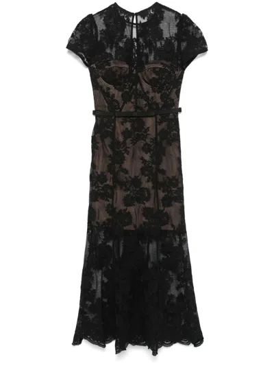 Self-portrait Lace Bustier-style Midi Dress In Black
