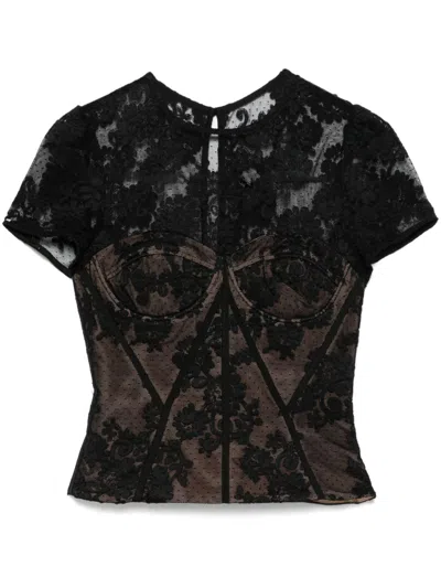 Self-portrait Bustier-top Aus Spitze In Schwarz