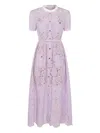 Self-portrait Lace Buttoned Cotton Blend Midi Dress In Purple