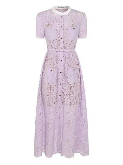 SELF-PORTRAIT LACE BUTTON-UP MIDI DRESS - WOMEN'S - POLYAMIDE/POLYESTER/COTTON