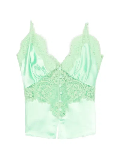 Self-portrait Self Portrait Green Satin Lace Top
