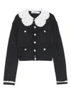 Self-portrait Lace-collar Button Cardigan In Black