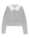 Self-portrait Lace Collar Cardigan In Gray