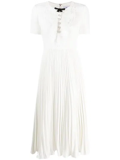 Self-portrait Lace-collar Pleated Midi Dress In White