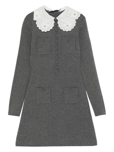 Self-portrait Lace Collar Pocket Mini Dress In Gray