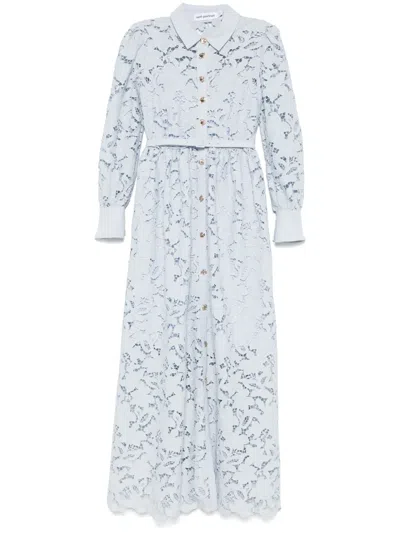 Self-portrait Belted Corded Lace Maxi Dress In Blue