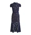 Self-portrait Guipure Blue Long Dress With Lace Design And Adjustable Waist Belt In Fabric Woman In Blue