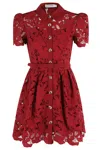 Self-portrait Womens Embroidered Collared Lace Mini Dress Burgundy In Red