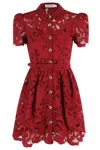Self-portrait Womens Embroidered Collared Lace Mini Dress Burgundy