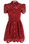 Self-portrait Womens Embroidered Collared Lace Mini Dress Burgundy In Red