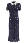 Self-portrait Navy Blue Dress With Front Button Fastening In Pink