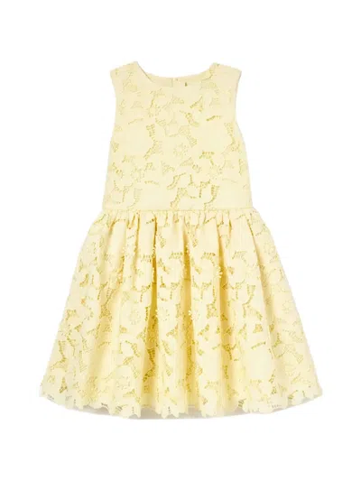 Self-portrait Kids' Lace Crew-neck Dress In Yellow