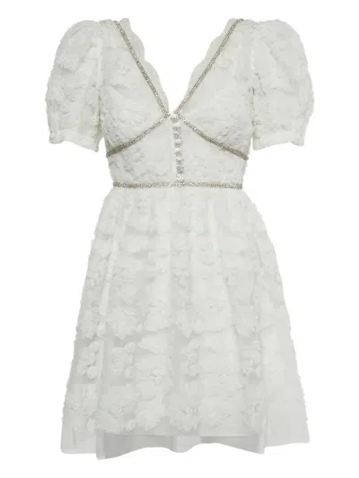 Pre-owned Self-portrait Lace Crystal-embellished Mini Dress In White