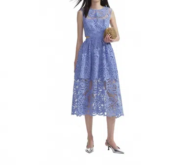 SELF-PORTRAIT LACE CUT OUT MIDI DRESS IN BLUE