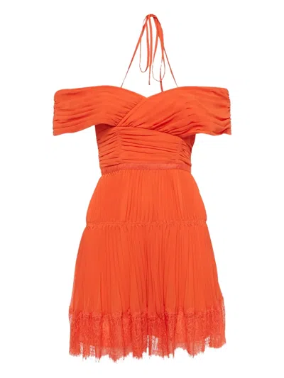Pre-owned Self-portrait Lace-design Dress In Orange