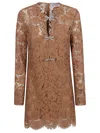 Self-portrait Womens Tan Lace Bow-embellished Woven Mini Dress In Brown