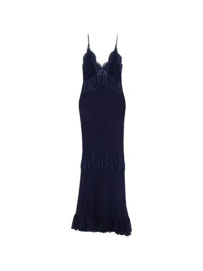 Self-portrait Lace-trimmed Georgette Maxi Dress In Blue