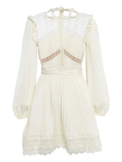 Pre-owned Self-portrait Lace-detail Pleated Dress In Neutral
