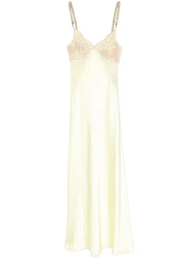 Self-portrait X Christopher Kane Lace-trimmed Satin Maxi Dress In Yellow