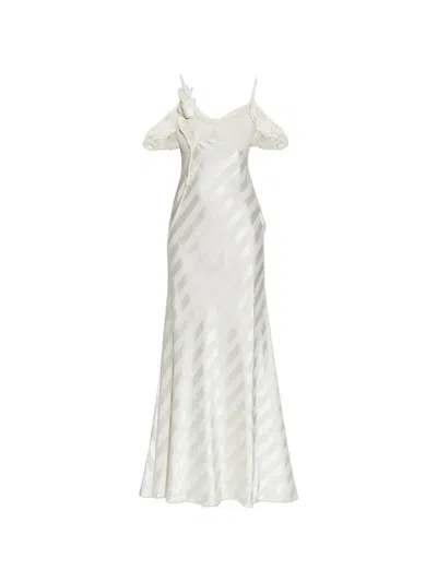Self-portrait Lace-detail Striped Maxi Dress In Red