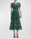 Self-portrait Womens Green Slim-fit Square-neck Woven-blend Midi Dress In Green