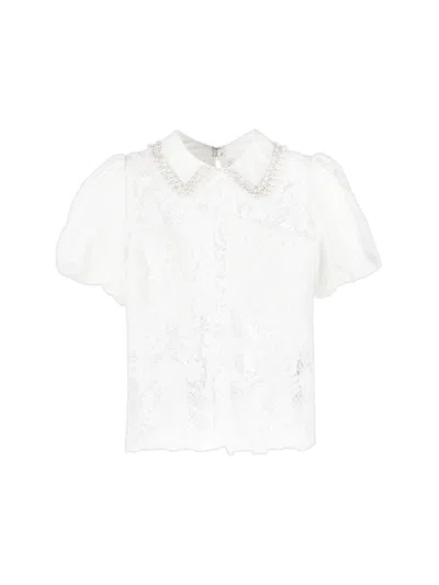Self-portrait Lace Diamante Collar Top White
