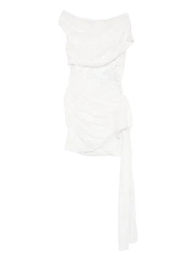 Self-portrait Lace Draped Mini Dress In White