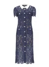 Self-portrait Navy Blue Dress With Front Button Fastening In Pink