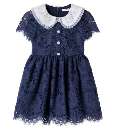 Self-portrait Kids' Lace Dress In Blue