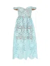 Self-portrait Off-the-shoulder Crystal-embellished Corded Guipure Lace Midi Dress In Blue