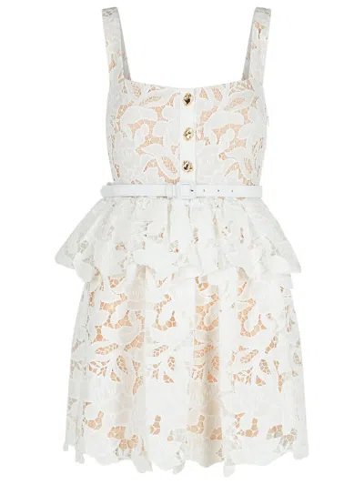 Self-portrait Lace' Dress In White Polyamide Blend