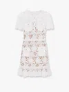 Self-portrait White Mini Dress With Jewel Buttons With Crystals And All-over Floral Lace Embroidery In Tehc Fabric