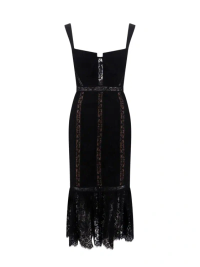 Self-portrait Lace Dress With Flounce On The Bottom In Black