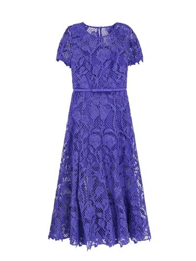 Self-portrait Lace Dress With Removable Belt At Waist In Purple