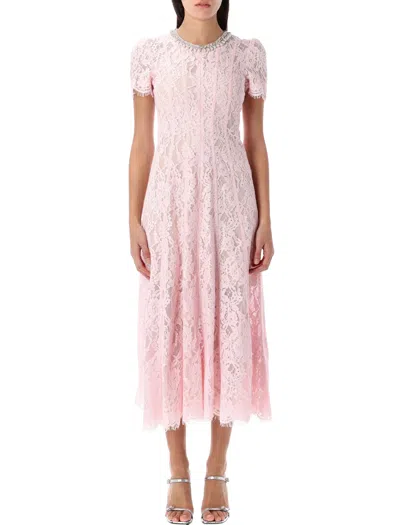 Self-portrait Embellished Floral Lace Midi Dress In Pink