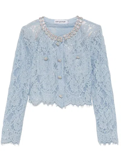 Self-portrait Lace Embellished Top In Blue