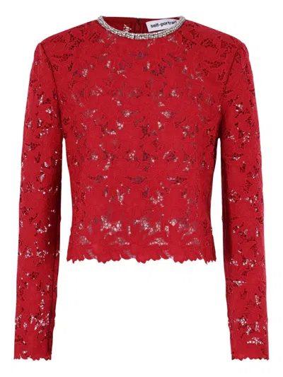 Self-portrait Lace-embellished Top In Red