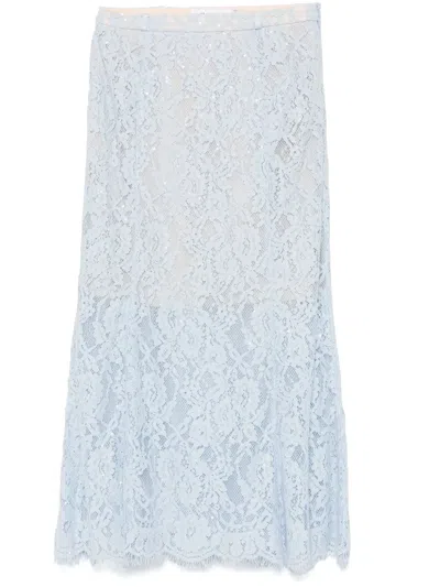 Self-portrait Lace Flared Midi Skirt In Blue