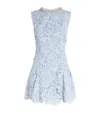 Self-portrait Bue Crewneck Mini Dress With Rhinestoned Collar And All-over Floral Lace Embroidery In Tech Fabric W In Blue