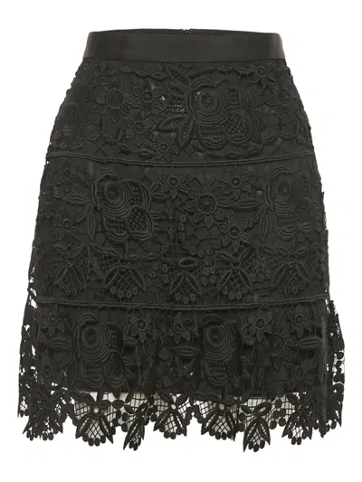 Pre-owned Self-portrait Lace Floral Mini Skirt In Black
