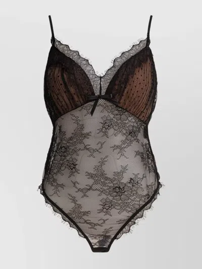 Self-portrait Lace Floral Tops Adjustable Straps In Black