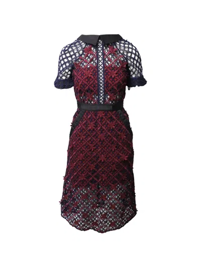 Pre-owned Self-portrait Lace Flower Midi Dress In Red