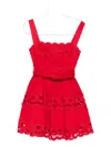 Self-portrait Lace-inserts Belted Mini Dress In Red